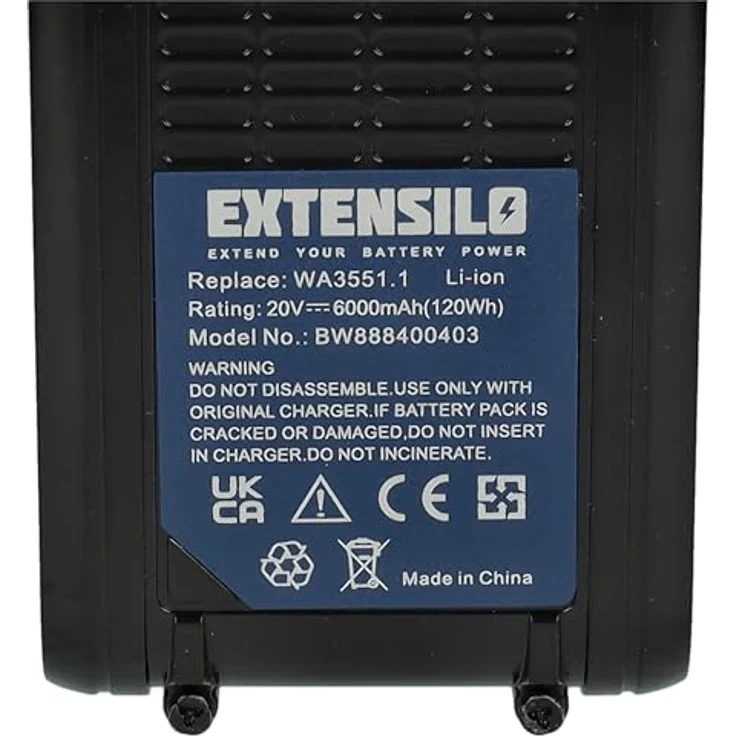 EXTENSILO Akku für Worx WX166.4, Hochleistungsakku 6000 mAh, 20 Volt, Li-Ion – Bild 5