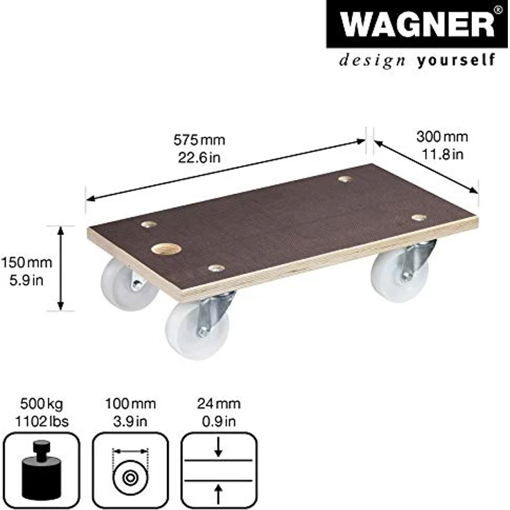 Wagner Transportwagen, Transportroller aus Filmsiebdruckplatte, Tragfähigkeit 500 kg, rutschfeste MaxiGRIP-Beschichtung, FSC-zertifiziert, Maße 575 x 300 x 150 mm – Bild 2
