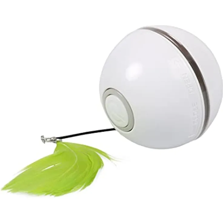 Ebi Ball Chaser, Tierspielzeug mit Blinklichtern, Laserstrahl und Feder, Weiß/Grün, wiederaufladbar über USB, 6,4 x 6,4 x 6,4 cm