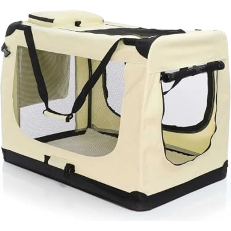 Fudajo Faltbare Transportbox für Hunde, Katzen XXXL (100x69x69cm), robust, leicht, sicher, mit Tragegriff und Decke, Beige – Bild 1