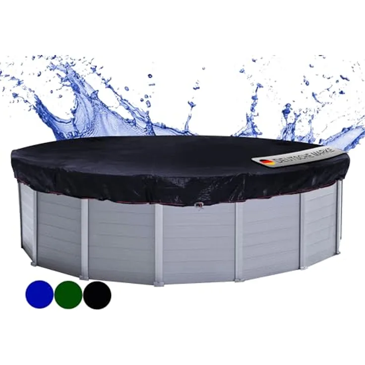 QUICK STAR Quick Star Poolabdeckung, Schwarz, Rund, 830x830 cm, 100% Polyethylen, UV-beständig, witterungsbeständig, inkl. Spannschnur und Spannratsche