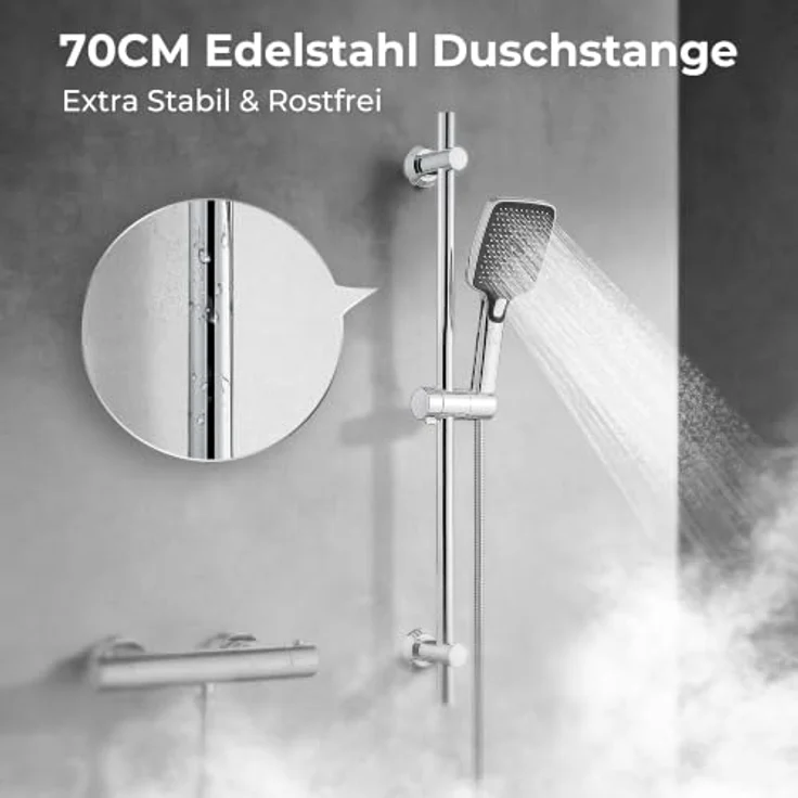 Görbach Duschset Edelstahl Duschstange mit drehbarer Duschkopfhalterung, 70 cm, Chrom, flexible Höhenverstellung und universelle Kompatibilität – Bild 2