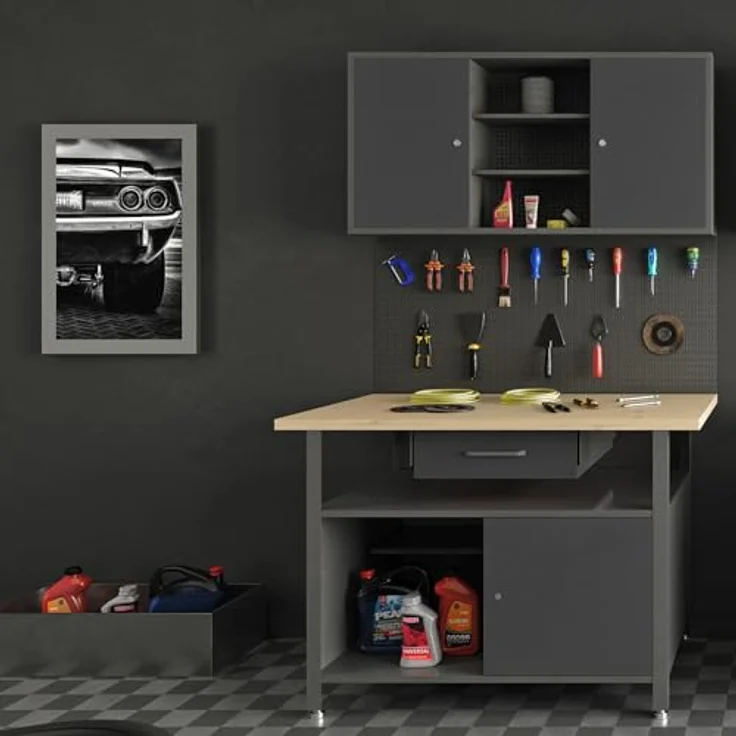 Jan Nowak Hängeschrank Ben, Wandmontierbarer Werkzeugschrank aus Stahlblech, 60 x 120 x 20 cm, Schwarz – Bild 2