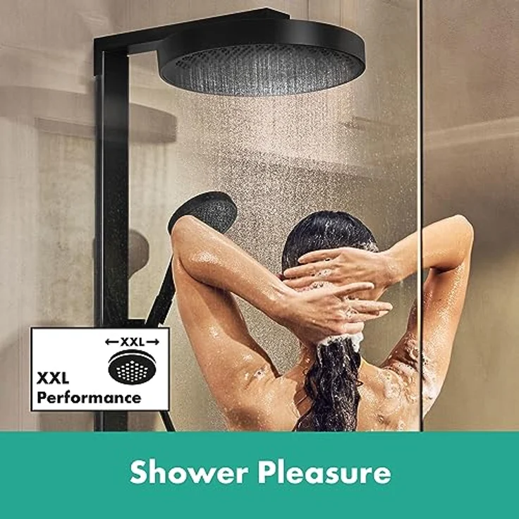 hansgrohe Rainfinity - Duschsystem mit Thermostat, Brausekopf 360mm, Regendusche mit Armatur, Duschkopf (3 Strahlarten inkl. PowderRain), Schlauch, Brausestange und runder Kopfbrause, Mattschwarz – Bild 4