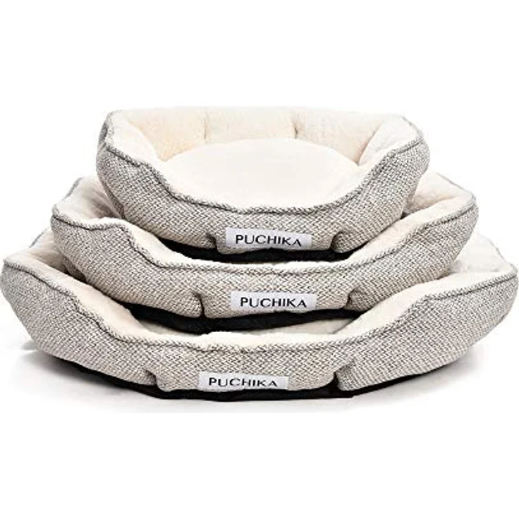 PUCHIKA Hundebett kleine Hunde, Hundebett waschbar, Hundebett Grosse Hunde, Hundekissen flauschig, Hundesofa waschbar, Haustierbett rutschfest, L x W (70 x 65) cm, Weißgrau – Bild 2