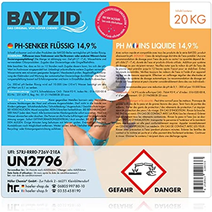 Höfer Chemie GmbH 1 x 20 kg BAYZID pH Minus flüssig 14,9% – Bild 4