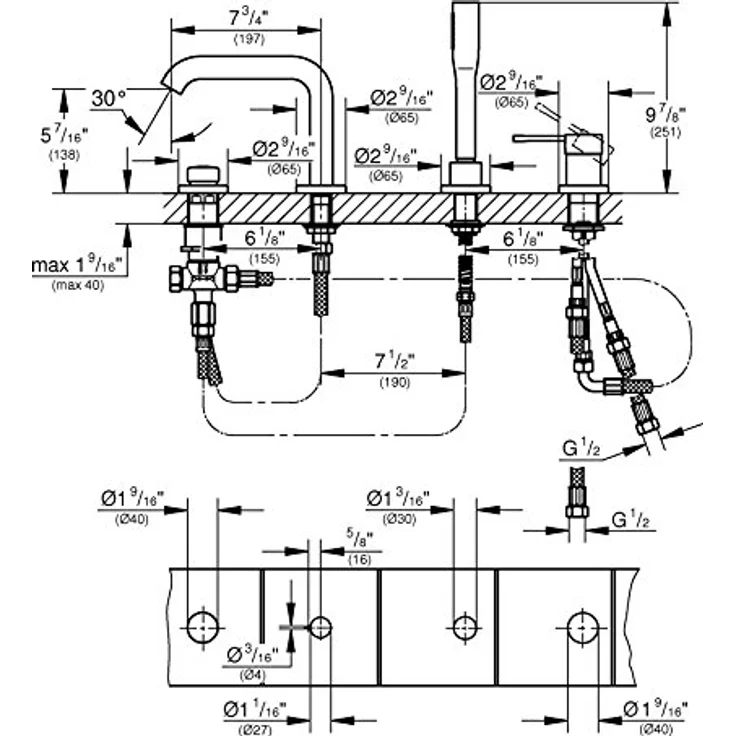 GROHE Essence Badewannenarmatur 4-Loch Komplettset mit Armatur, Duschkopf, Duschschlauch, Umstellung für Wanne/Brause, Edelstahloberfläche, Temperaturbegrenzer, AquaDimmer und TurboStat Technologie – Bild 2
