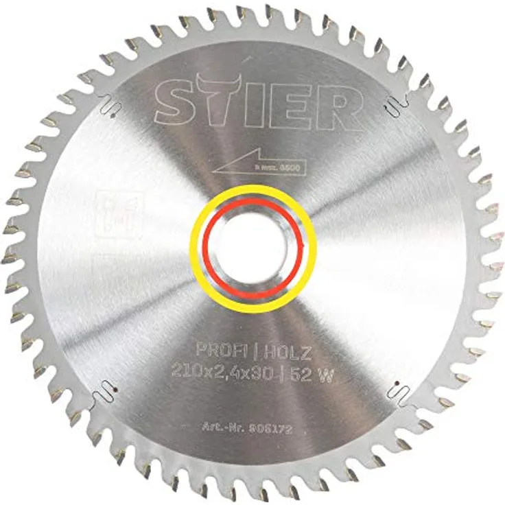 STIER Profi Kreissägeblatt, für Handkreissägen, Holz, 210x2,4x30, 52 Wechselzähne, gehärtet, 5° Spanwinkel