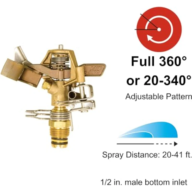Rain Bird 25pjdac Messing Auswirkungen Sprinkler, verstellbar 20 ° 360 ° Muster, 2041 Spray Abstand Bewässerungszubehör – Bild 3