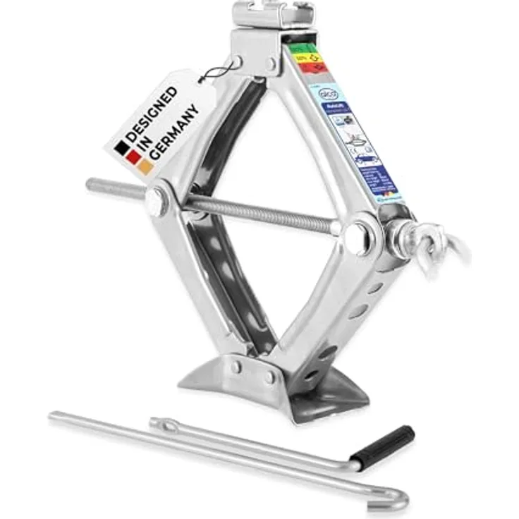 alca® Scherenwagenheber Kompakt 1 t – Robuster Stahl-Wagenheber bis -50° C, 360° drehbarer Sattel, Hubhöhe 100-350 mm, Gewicht ca. 2 kg, Hubbereich 250-350 mm, silber