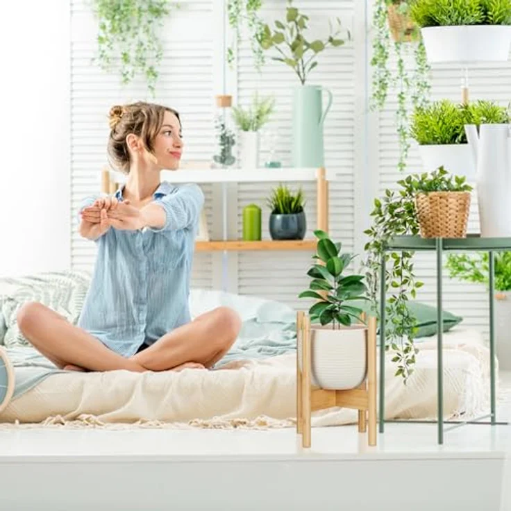 relaxdays Blumenständer Pflanzenständer 3er Set aus Bambus, M/L/XL, natur, für dekorative Pflanzenpräsentation – Bild 3