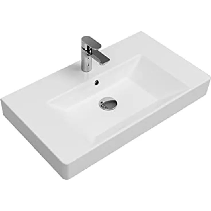 Aqua Bagno Universal Waschbecken mit Ablage, Keramikwaschbecken in Weiß, hängend, 80 cm breit