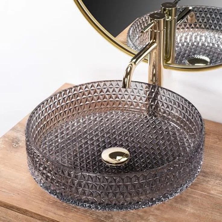 wohnwerk.idee Aufsatzwaschbecken Glaswaschbecken Cristal Ø35,5 Ø39 Schwarz Grau Weiß, modernes Badezimmerdesign – Bild 6