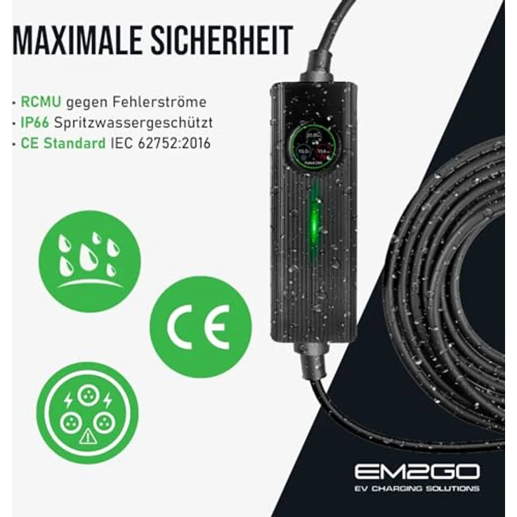 EM2GO Wallbox 11kW, Mobile Ladestation mit Adaptern und robustem Transportkoffer – Bild 5