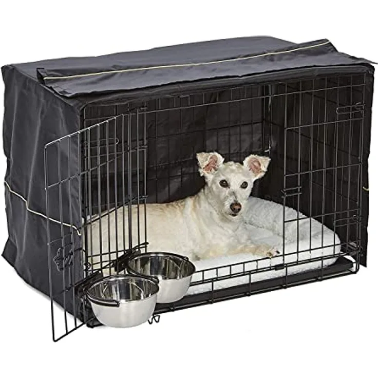iCrate Hundekäfig-Starter-Set, 76,2 cm, ideal für mittelgroße Hunderassen (11,8-18,1 kg), inkl. Hundebox, Haustierbett, 2 Futternäpfen und Hundekäfig-Abdeckung