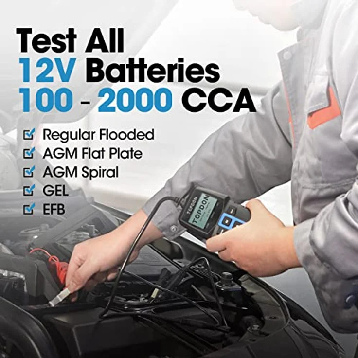 TOPDON Autobatterie Tester BT100, BatterieTester KFZ 12V mit 100-2000 CCA Batterietest, Schwarz - Schnell, Präzise und Kompakt – Bild 3