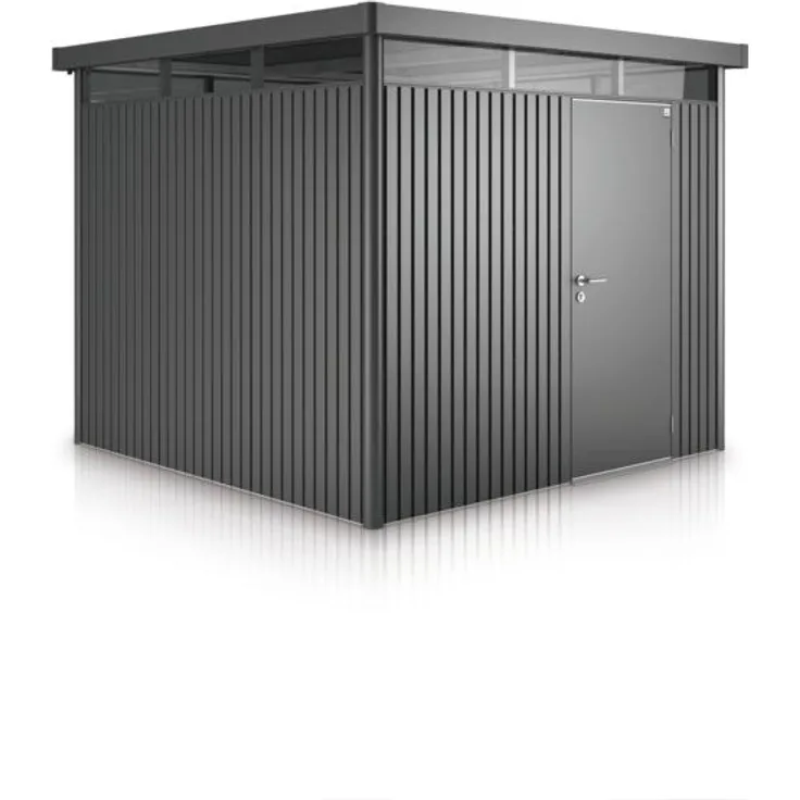 BIOHORT HighLine Gr. H4, Gartenschuppen mit Doppeltür, dunkelgrau-metallic, wartungsfrei, 3-fach Verriegelung, Flachdach und Rundum-Oberlichte