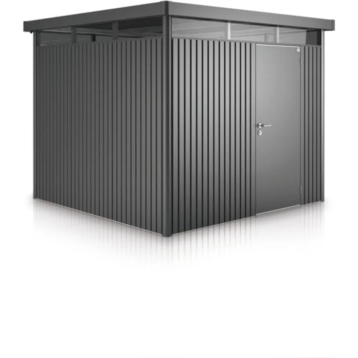BIOHORT HighLine Gr. H4, Gartenschuppen mit Doppeltür, dunkelgrau-metallic, wartungsfrei, 3-fach Verriegelung, Flachdach und Rundum-Oberlichte