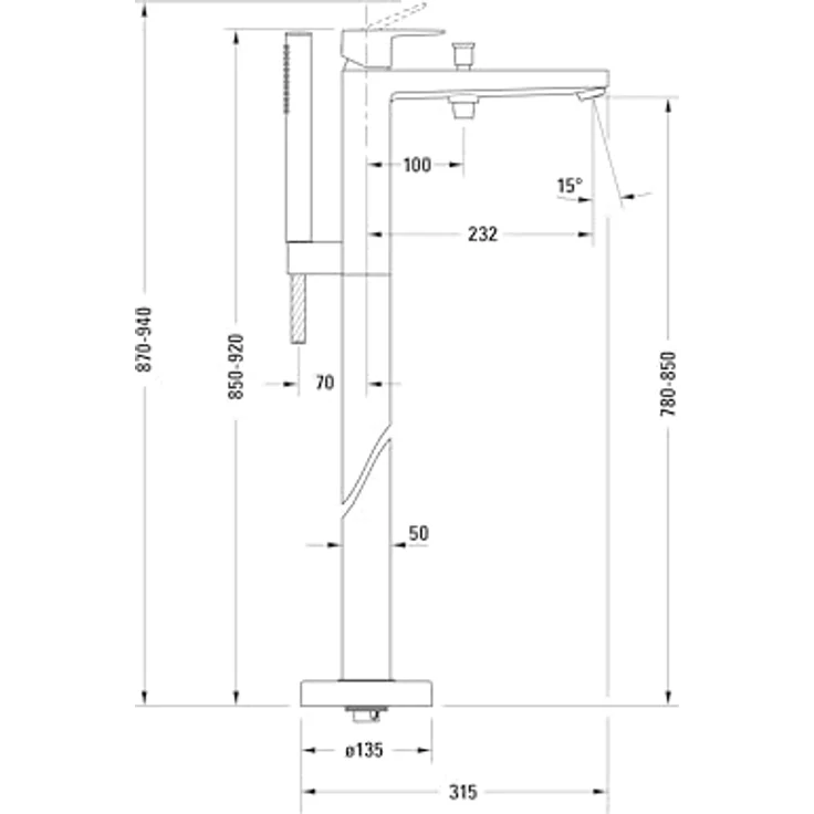 Duravit Manhattan Einhebel-Wannenmischer bodenstehend, schwarz matt, Ausladung 232 mm, mit AirPlus-Technologie und EasyClean-Funktion – Bild 5