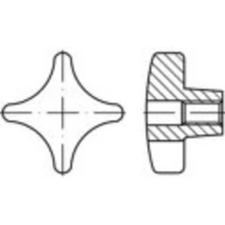 TOOLCRAFT Kreuzgriffe Kunststoff DIN 6335 K 80 M 16, schwarz, 10 Stück
