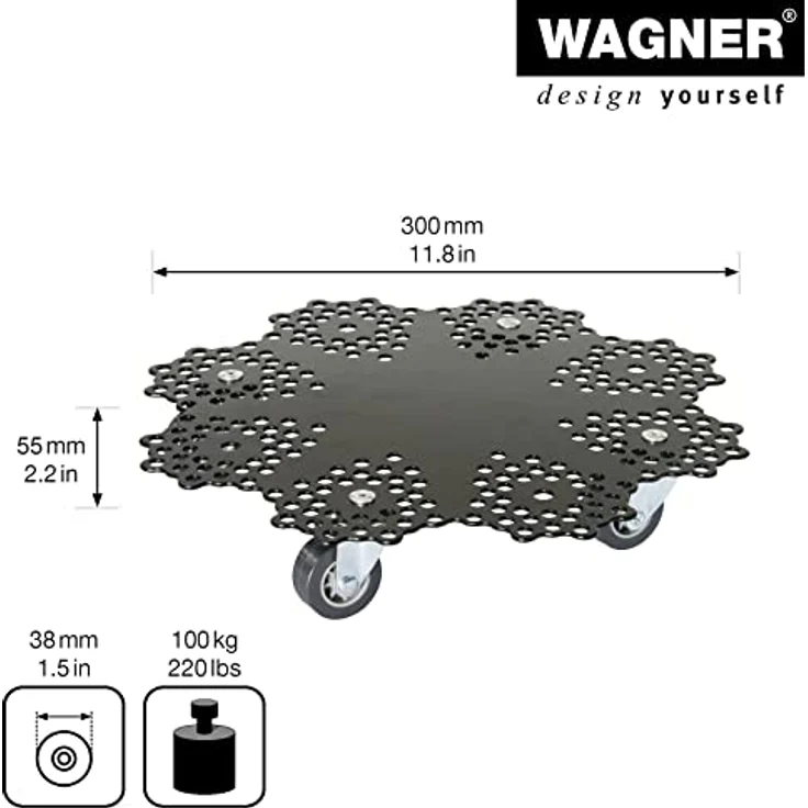 Wagner Pflanzenroller GH 0949, Schwarz Matt, 30 cm x 30 cm, mit Lochmuster und 100 kg Tragkraft, ideal für Balkon und Garten – Bild 2