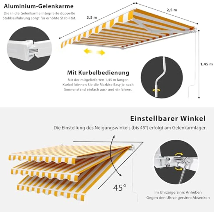 Paramondo Markise Gelenkarm Markise Easy 350x250 cm gelb weiß – Bild 4