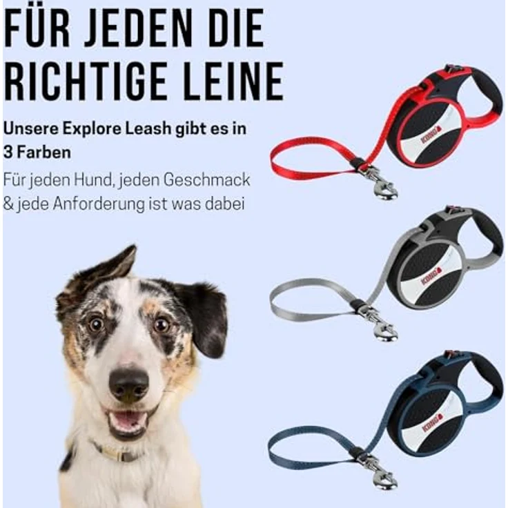 KONG ausrollbare Hundeleine in 7,5m Länge I Für große Hunde bis 50kg I Größe L I Hochwertige Rollleine mit Break & Lock System in rot I komfortable Leine mit Softgriff & reflektierendem Gurt – Bild 5