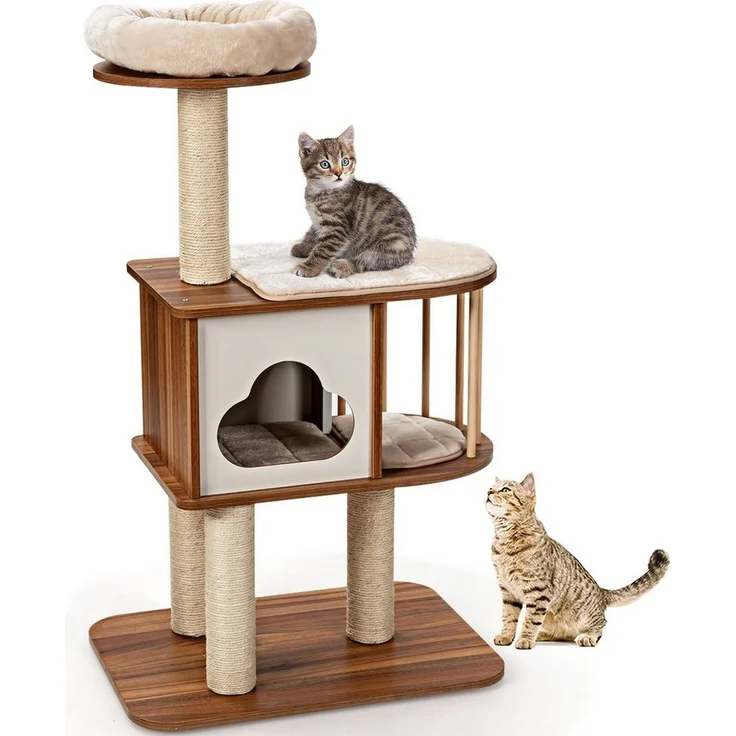 COSTWAY Kratzbaum Katzenbaum, Holz, mit waschbaren Kissen, 68x48x117cm