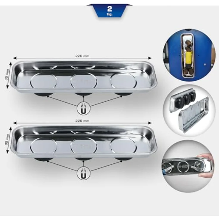 Brilliant Tools Magnetisches Tablett / Schale-Set aus Edelstahl 65 x 226 mm, 2-tlg – Bild 4