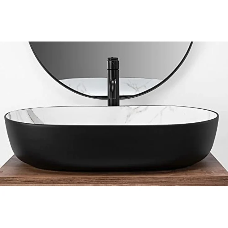 Rea Aufsatzwaschbecken CLEO BLACK AIAX MATT Waschtisch Handwaschbecken Spülbecken Waschschale Waschbecken für Badezimmer aus hochwertiger Keramik 410 x 605 x 140 mm (Schwarz, Steinimitat) – Bild 5