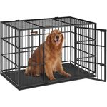 Feandrea Hundekäfig hochbelastbar, Hundebox, 122 x 75 x 80 cm, tintenschwarz, für große Hunde, Doppeltüren, leicht zu reinigen