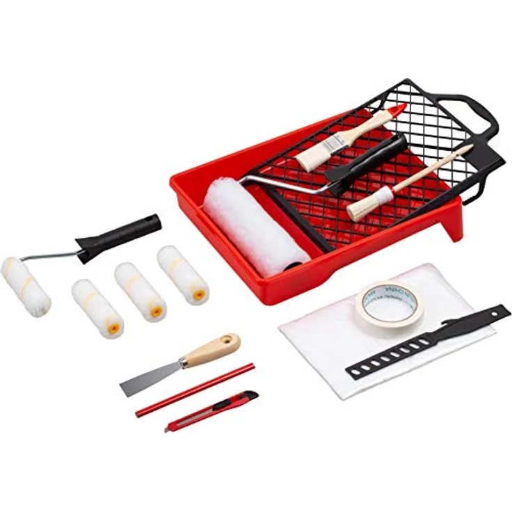 Werkzeyt Renovierungs-Set 17-teilig - Umfangreiche Werkzeuge & Hilfsmittel zum Renovieren & Streichen - Mit Farbwalzen, Pinseln, Farbwanne, Abdeckmaterial & Co / Malerbedarf / Maler-Set / B21626 – Bild 1