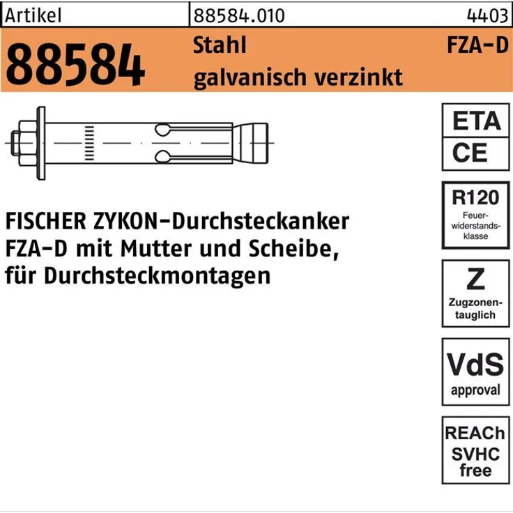 Durchsteckanker R 88584 Z YKON FZA-D 14x 80 M10D/20 Sta galv.verz. 10 Stück