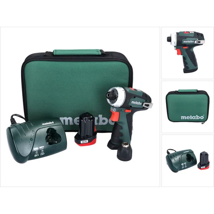Metabo 600079500 Akku-Bohrschrauber klein PowerMaxx BS 10.8V, 1x 2Ah Li-Ion Akku, inklu. Ladegerät, in Werkzeugtasche, max. Drehmoment: 17Nm (weich)- 34Nm (hart)