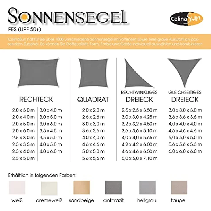 CelinaSun Sonnensegel PES Dreieck rechtwinklig 2,5x2,5x3,5m hell grau UPF 50+ Premium Sonnenschutz inkl Befestigungsseile – Bild 4