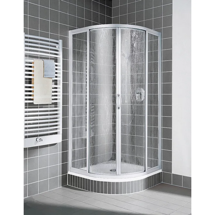 Kermi Viertelkreis Nova 2000 R53, Duschabtrennung 900x1850mm, Silber Mattglanz mit robustem Kunststoffglas Kerolan