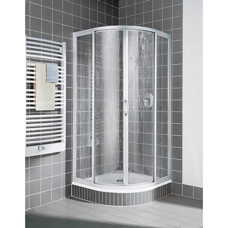 Kermi Viertelkreis Nova 2000 R53, Duschabtrennung 900x1850mm, Silber Mattglanz mit robustem Kunststoffglas Kerolan