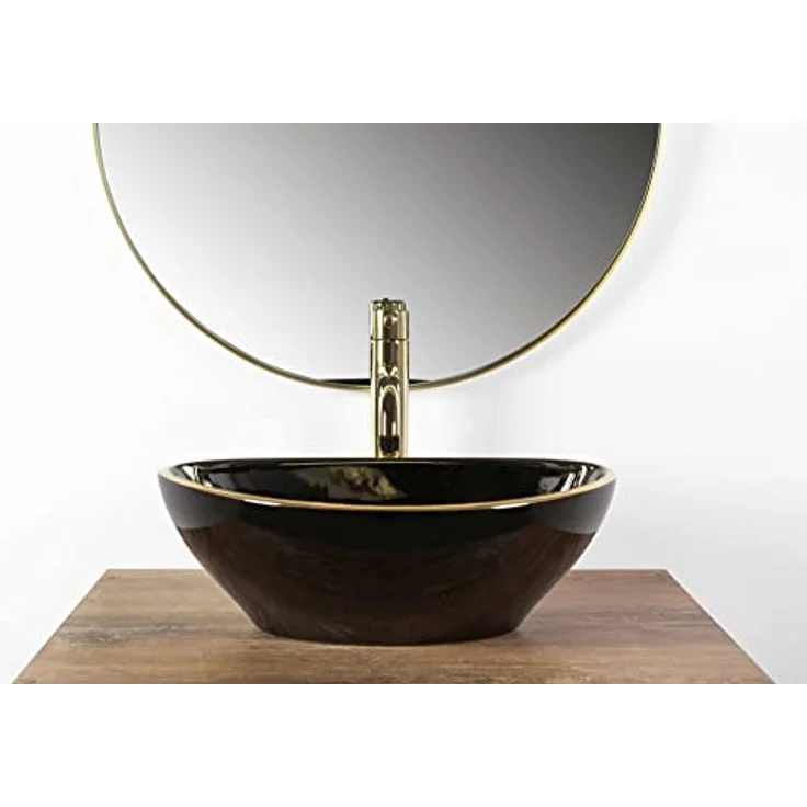 Rea Aufsatzwaschbecken Sofia Black Gold Edge aus hochwertiger Keramik 410 mm x 345 mm x 150 mm für Badezimmer – Bild 4