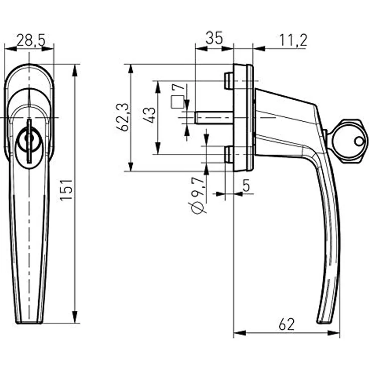 Fenstergriff abschließbar (gleichschließend) mit 45° Raster 28 x 151 x 62 mm weiß Aluminium inkl. 2 Schlüssel Kindersicherung Fenstersicherung Türsicherung von SO-TECH® – Bild 3
