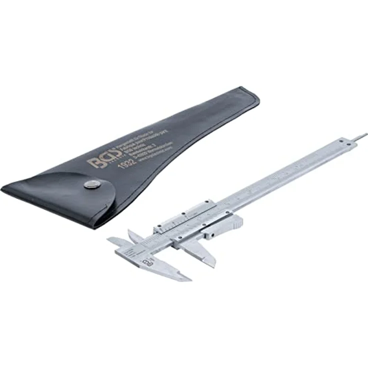 BGS TECHNIC Präzisions-Messschieber 0-150 mm, Nonius 1/20 mm für Innen-, Außen- und Tiefenmessung, verchromt, in Kunstledertasche – Bild 1