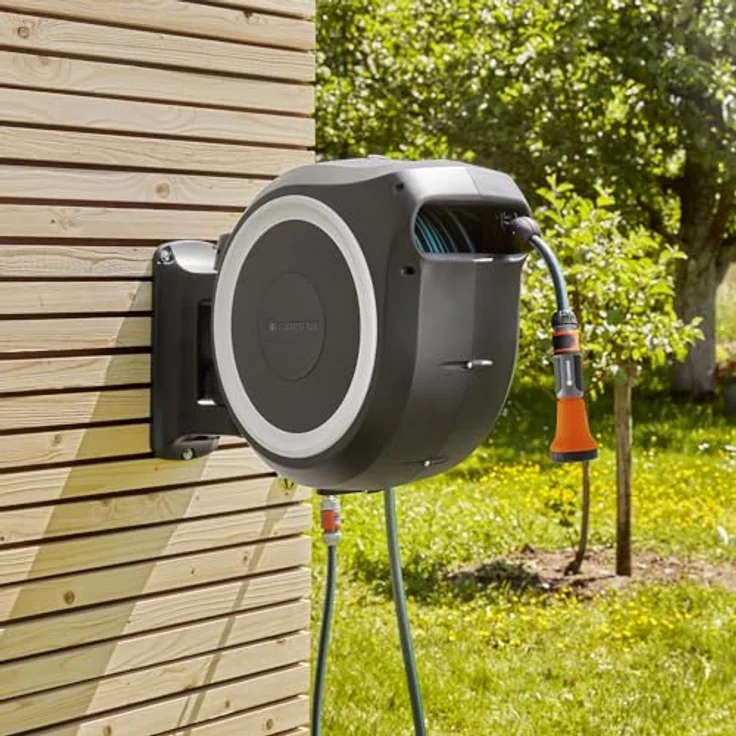 GARDENA Wandschlauchbox » RollUP L « 30 m - Set mit Brause und Zubehör 18627-36 180° schwenkbar frostsicher grau – Bild 2