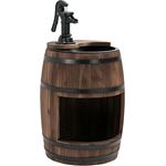 Outsunny Gartenbrunnen Zierbrunnen Fassbrunnen mit Pflanzgefäß, Tannenholz Dunkelbraun, Ø27 x 59 cm, geschlossener Wasserkreislauf für Innen- und Außenbereich