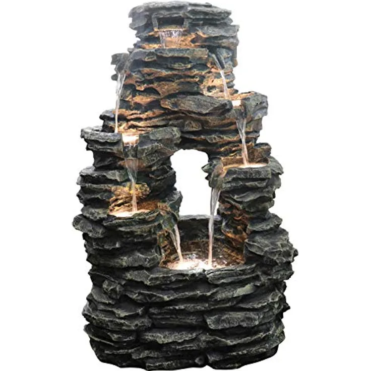 Dehner Gartenbrunnen Salto mit LED Beleuchtung, ca. 99 x 63.5 x 50 cm, Polyresin, grau