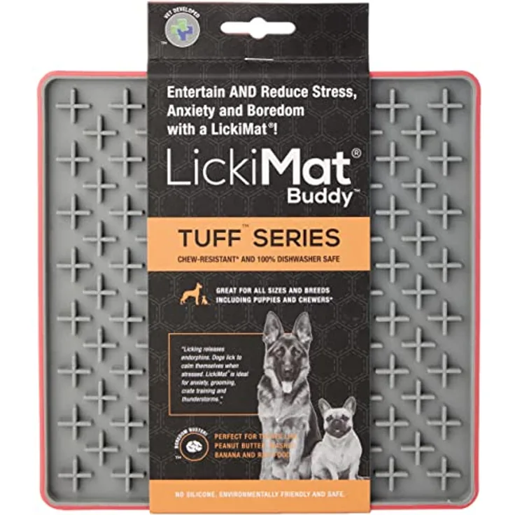 Lickimat Tuff, Heavy-Duty Buddy, Dog Slow Feeder Leckmatte, Langeweile Angst Reduzierung, perfekt für Lebensmittel, Leckereien, Joghurt oder Erdnussbutter, lustige Alternative zu einem Hundenapf, Rot