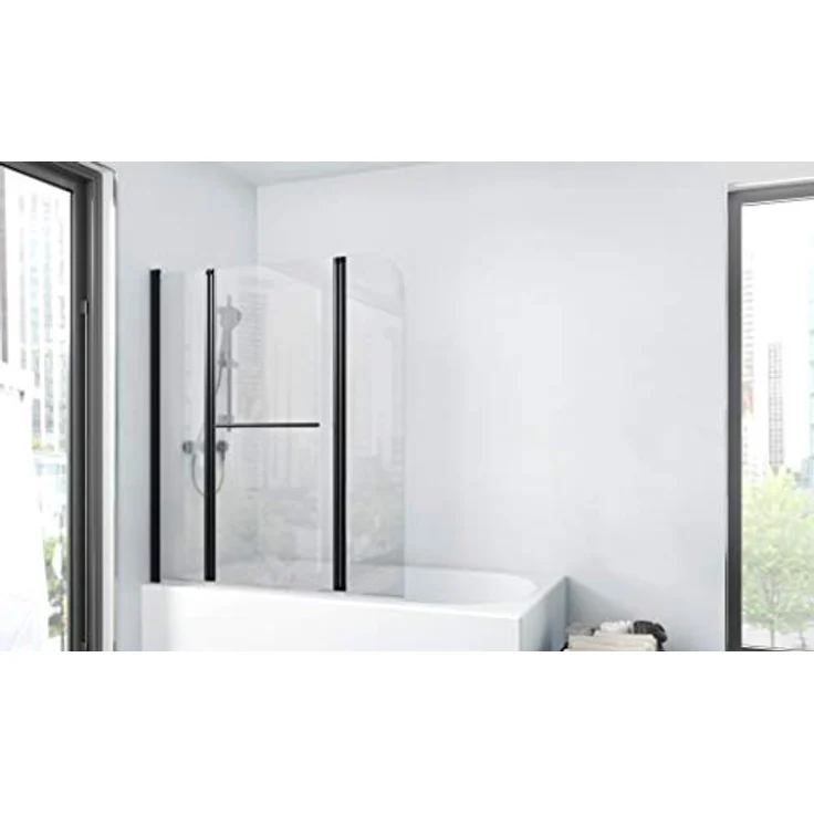 Duschwand CITY 125 x140 cm - 3-teilig faltbar - beidseitig montierbar - 4mm starkes Einscheibensicherheitsglas - matt schwarzes Design – Bild 1
