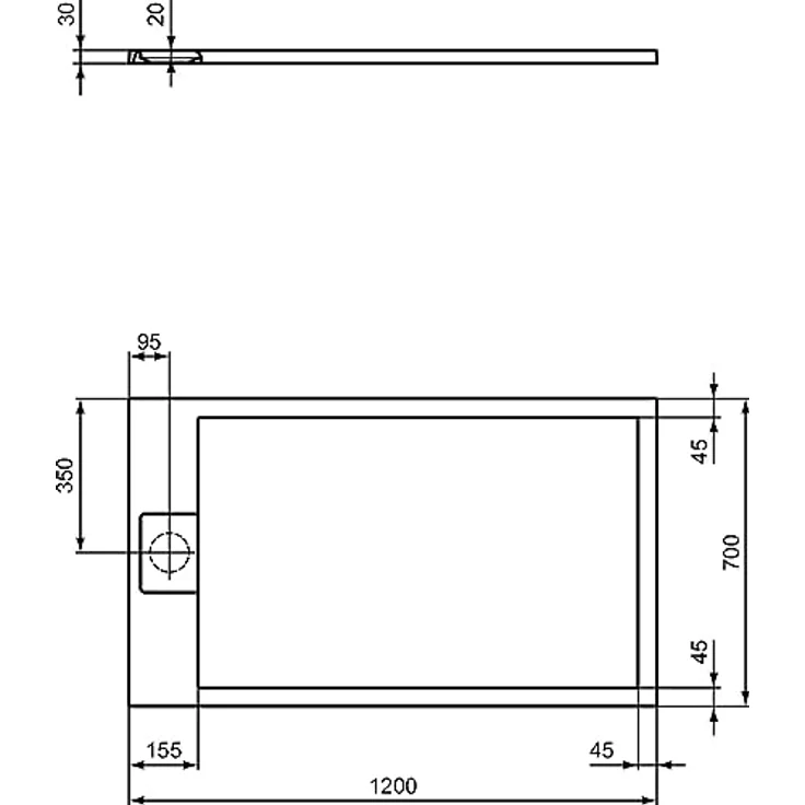 Ideal Standard Ultra Flat S i.life Rechteck-Brausewanne, 1200x700x30mm, Quarzgrau, rutschhemmed, mittiges Ablaufloch, Mineralguss – Bild 6
