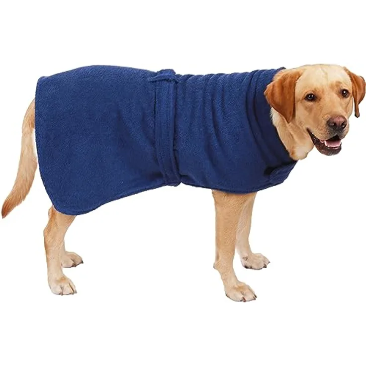 Betz Hundehandtuch extra saugfähig & schnelltrocknend Haustierhandtuch mit Klettverschluss 100% Baumwolle Hunde Bademantel Blau Größe M