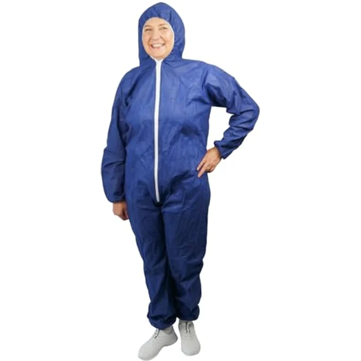 ARNOMED Einweg Schutzanzug XXXL, blauer Einwegoverall mit Kapuze, atmungsaktivem PP-Vlies, 50 Stück im Bundle, ideal für Maler- und Lackierarbeiten – Bild 1