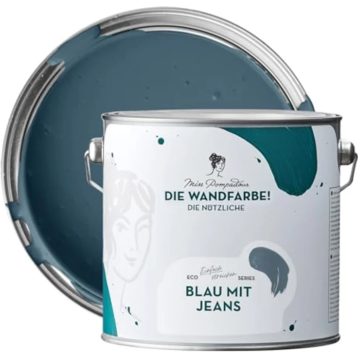MissPompadour Wandfarbe Blau mit Jeans, abwaschbare Wandfarbe mit hoher Deckkraft, scheuerbeständig, wasserbasiert, 2,5 L – Bild 1