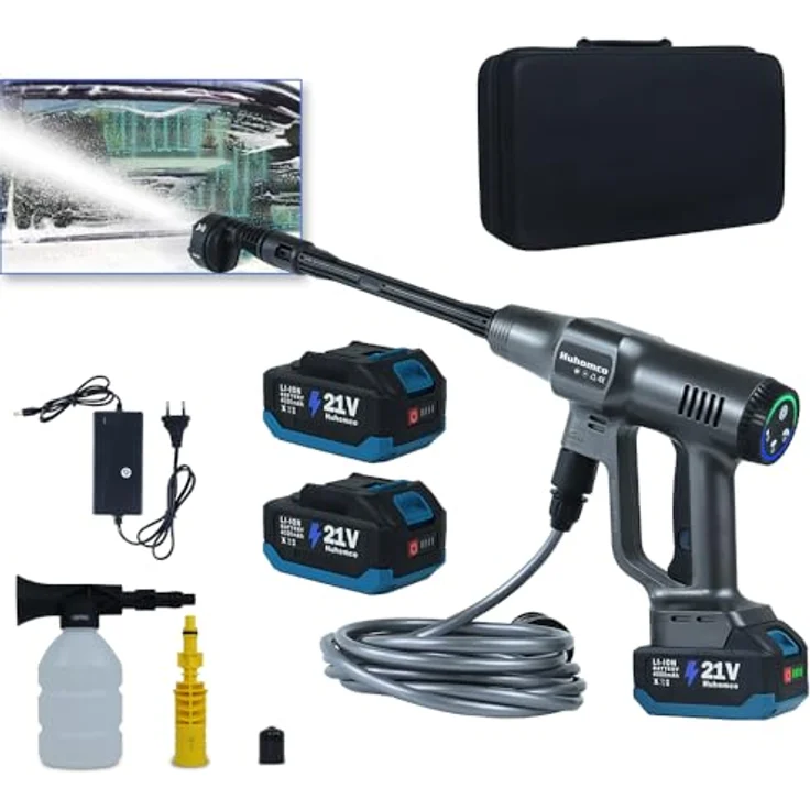 Huhomco Mobiler Akku Hochdruckreiniger 4000mAh, Max 200 Bar/2900 PSI, Tragbar mit Bürstenlosem Motor, 3 Gänge, 6-in-1 Düse für Autowäsche und Bewässerung – Bild 1